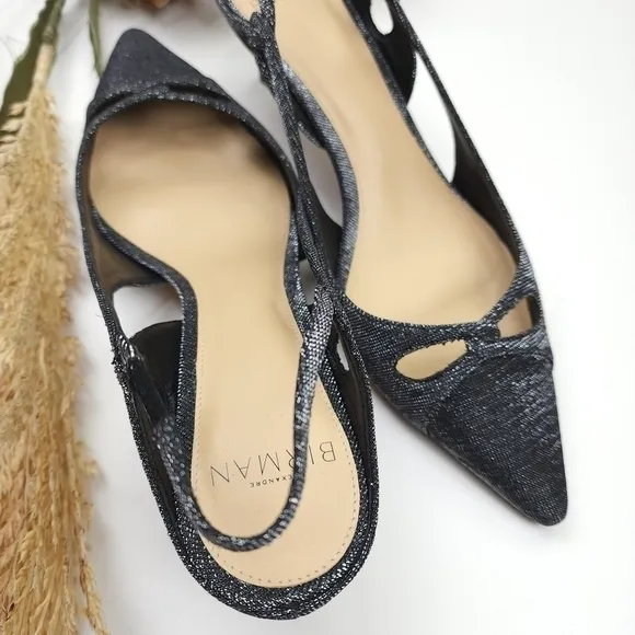 Alexandre Birman Black Silver Sparkle Slingback Heels Size 36.5
