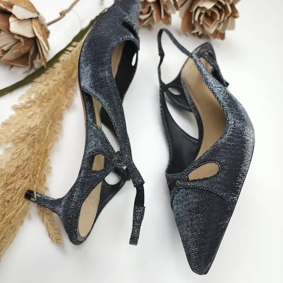 Alexandre Birman Black Silver Sparkle Slingback Heels Size 36.5