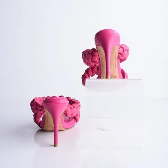 Alexandre Birman Womens Francis Braided Leather Mules Heels Pink EU 37 US 6 Rosa