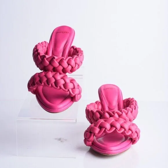 Alexandre Birman Womens Francis Braided Leather Mules Heels Pink EU 37 US 6 Rosa