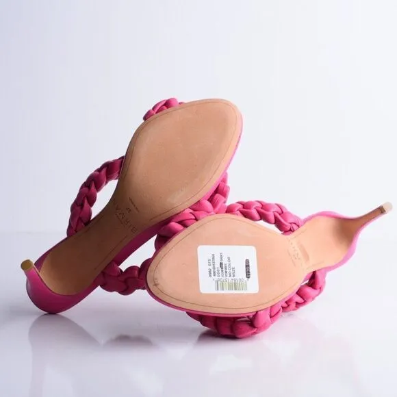 Alexandre Birman Womens Francis Braided Leather Mules Heels Pink EU 37 US 6 Rosa