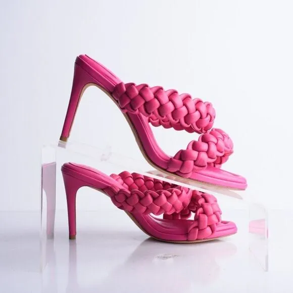 Alexandre Birman Womens Francis Braided Leather Mules Heels Pink EU 37 US 6 Rosa