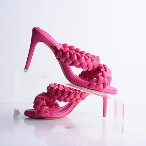 Alexandre Birman Womens Francis Braided Leather Mules Heels Pink EU 37 US 6 Rosa