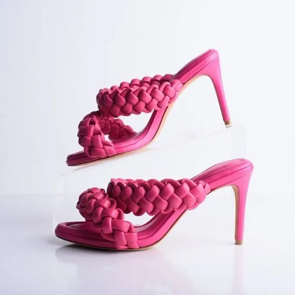 Alexandre Birman Womens Francis Braided Leather Mules Heels Pink EU 37 US 6 Rosa