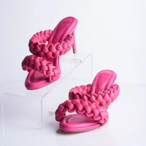 Alexandre Birman Womens Francis Braided Leather Mules Heels Pink EU 37 US 6 Rosa