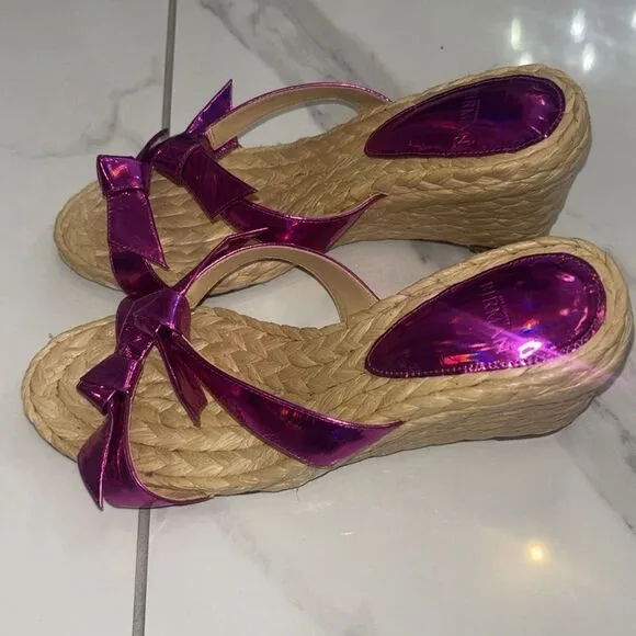ALEXANDRE BIRMANNIB Clarita Leather Espadrille Mules Hot Pink Sz 7.5 EUC