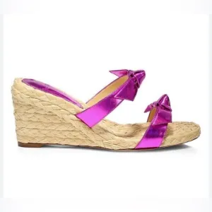 ALEXANDRE BIRMANNIB Clarita Leather Espadrille Mules Hot Pink Sz 7.5 EUC