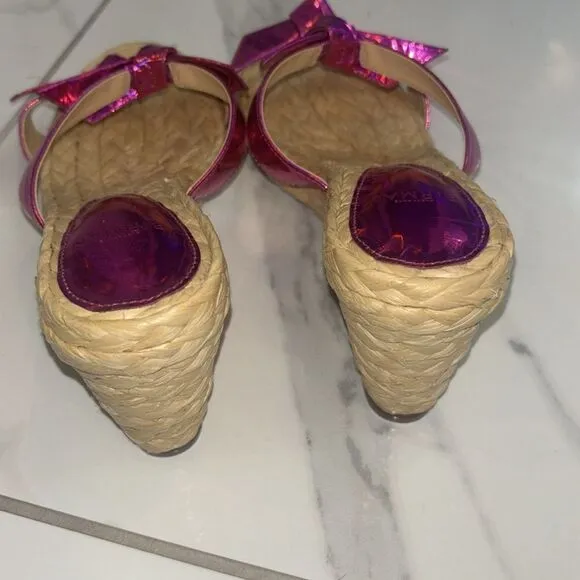 ALEXANDRE BIRMANNIB Clarita Leather Espadrille Mules Hot Pink Sz 7.5 EUC