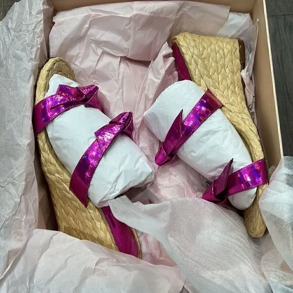 ALEXANDRE BIRMANNIB Clarita Leather Espadrille Mules Hot Pink Sz 7.5 EUC