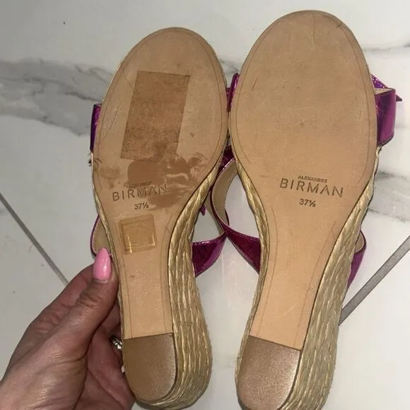 ALEXANDRE BIRMANNIB Clarita Leather Espadrille Mules Hot Pink Sz 7.5 EUC
