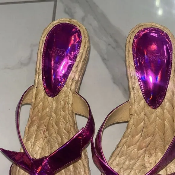 ALEXANDRE BIRMANNIB Clarita Leather Espadrille Mules Hot Pink Sz 7.5 EUC