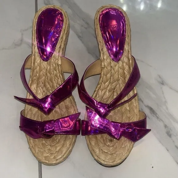 ALEXANDRE BIRMANNIB Clarita Leather Espadrille Mules Hot Pink Sz 7.5 EUC