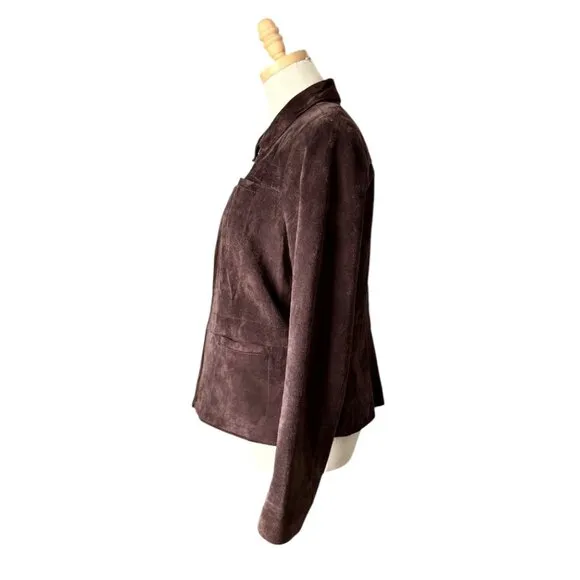 Alfani Genuine Leather Suede Chocolate Brown Tapered Fit Zip Up Blazer Jacket