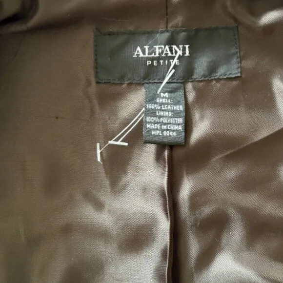 Alfani Genuine Leather Suede Chocolate Brown Tapered Fit Zip Up Blazer Jacket