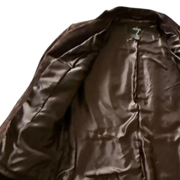 Alfani Genuine Leather Suede Chocolate Brown Tapered Fit Zip Up Blazer Jacket