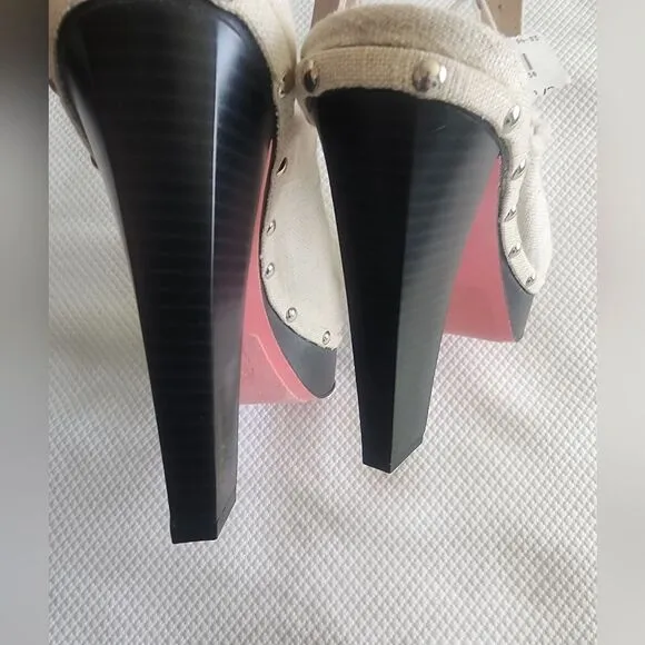 Alice   Olivia Cream and Black Mules with Platform
