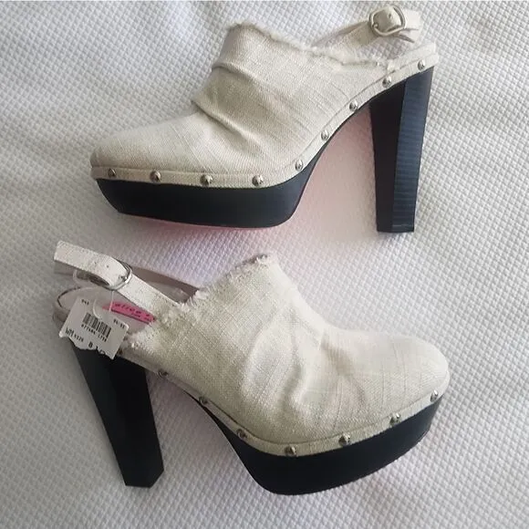 Alice   Olivia Cream and Black Mules with Platform