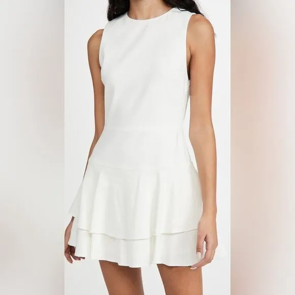 Alice   Olivia Palmira Sleeveless Ruffle White Mini Dress Size 14