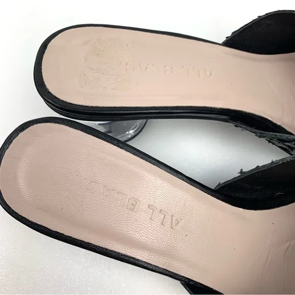 All Black Footwear Mules Lucite Clear Heel Black Snake Leather Sandal 37 (6.5-7)
