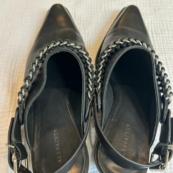All Saints Ryder Black Leather Mules Slingbacks Sz 39 8 8.5