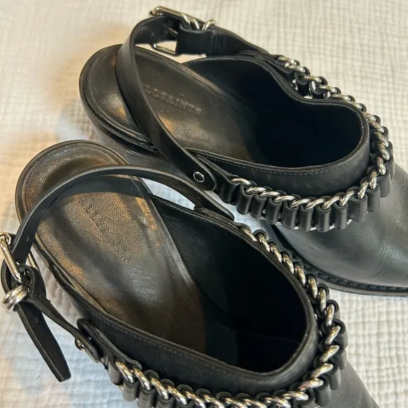 All Saints Ryder Black Leather Mules Slingbacks Sz 39 8 8.5