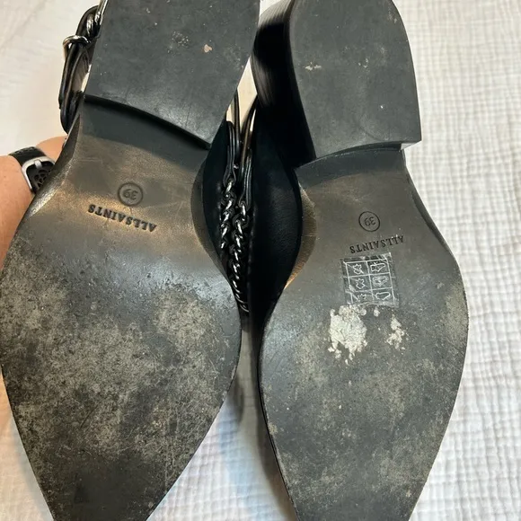 All Saints Ryder Black Leather Mules Slingbacks Sz 39 8 8.5