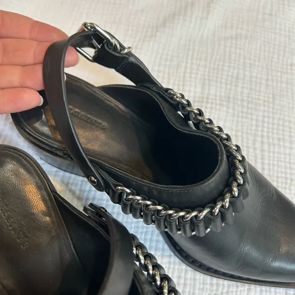 All Saints Ryder Black Leather Mules Slingbacks Sz 39 8 8.5