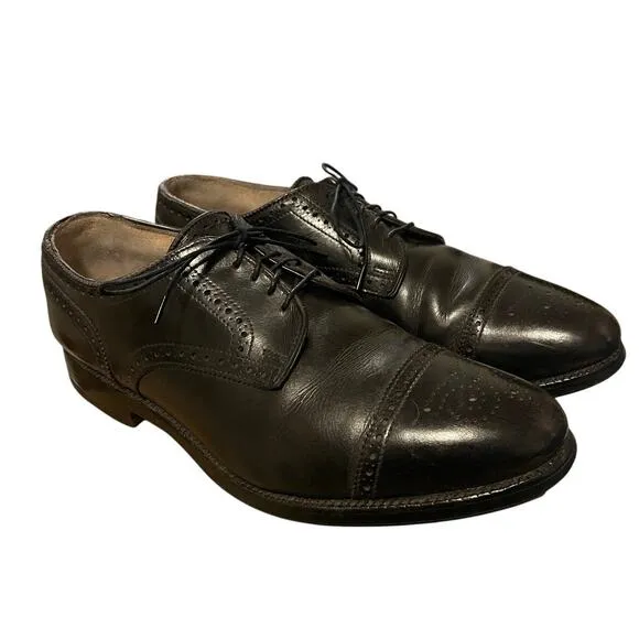 Allen Edmonds 10.5 SANFORD Cap Toe Leather Dress Shoes Brogue Oxfords Black