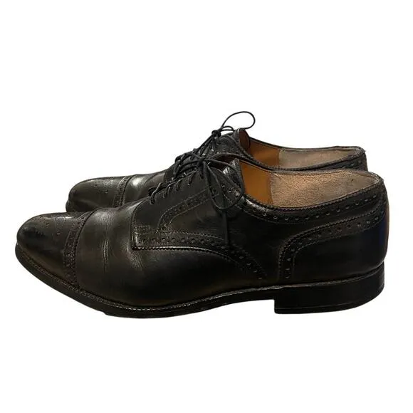 Allen Edmonds 10.5 SANFORD Cap Toe Leather Dress Shoes Brogue Oxfords Black