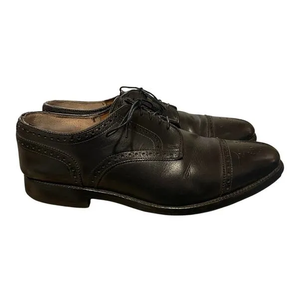 Allen Edmonds 10.5 SANFORD Cap Toe Leather Dress Shoes Brogue Oxfords Black