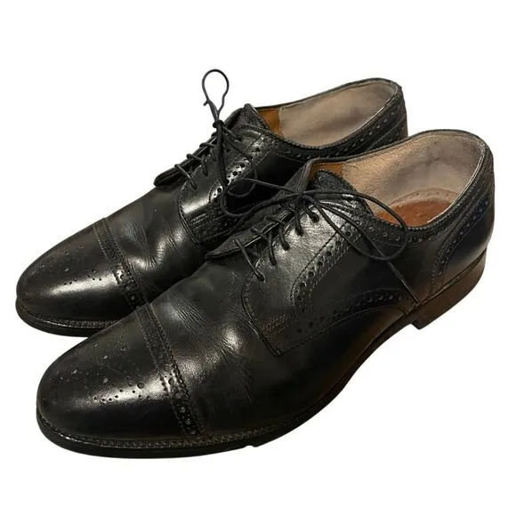 Allen Edmonds 10.5 SANFORD Cap Toe Leather Dress Shoes Brogue Oxfords Black