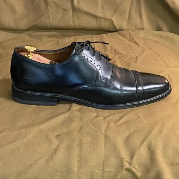 Allen Edmonds &quot;Clifton&quot; Black Leather Cap Toe 4 Eyelet Lace Up Oxfords Sz 9.5M