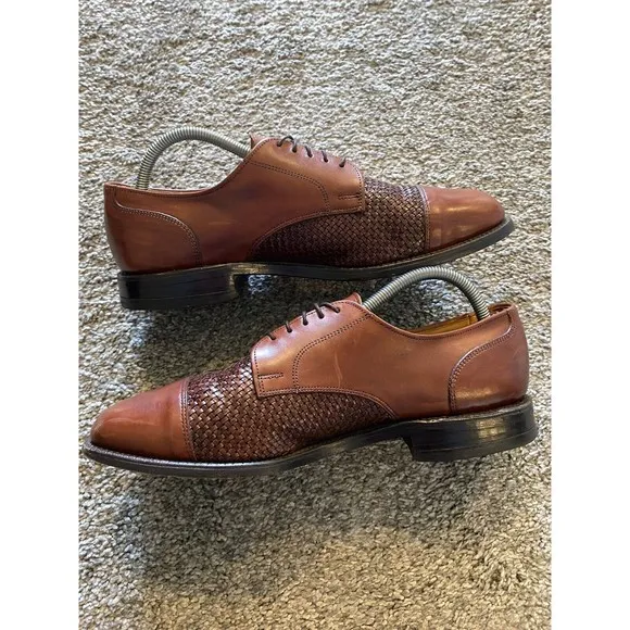 Allen Edmonds &quot;Lauderdale&quot; Dress Shoe 9D Woven Leather Cap Toe Brown Oxfords