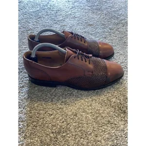 Allen Edmonds &quot;Lauderdale&quot; Dress Shoe 9D Woven Leather Cap Toe Brown Oxfords