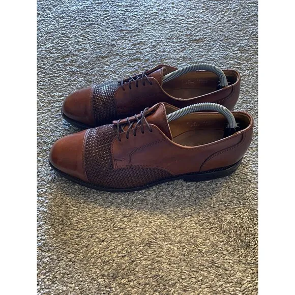 Allen Edmonds &quot;Lauderdale&quot; Dress Shoe 9D Woven Leather Cap Toe Brown Oxfords