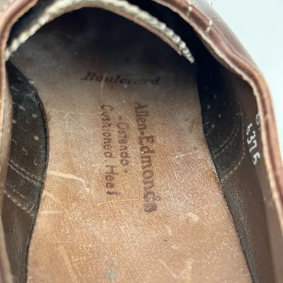 Allen Edmonds Boulevard Brown Wingtip Oxfords - Mens Sz 6.5 B Ostendo - No Laces