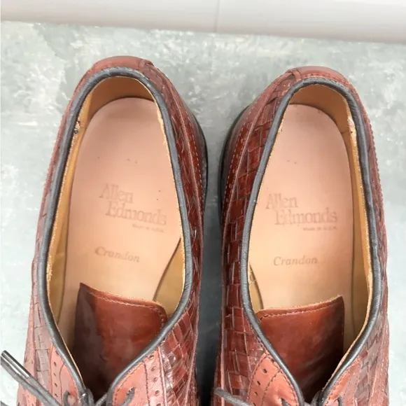 Allen Edmonds crandon woven cap toe oxfords size 9.5 brown leather