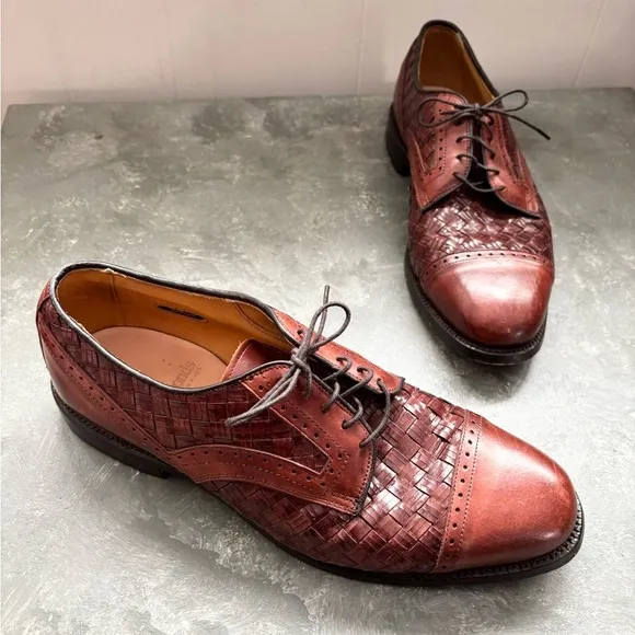 Allen Edmonds crandon woven cap toe oxfords size 9.5 brown leather
