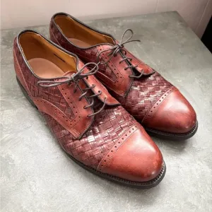 Allen Edmonds crandon woven cap toe oxfords size 9.5 brown leather