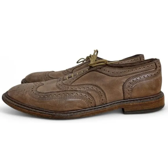 Allen Edmonds Neumok 9.5 D Mens Tan Brown Leather Wingtip Oxfords Brogue Shoes