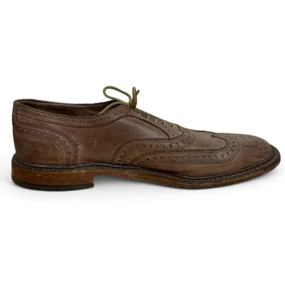 Allen Edmonds Neumok 9.5 D Mens Tan Brown Leather Wingtip Oxfords Brogue Shoes