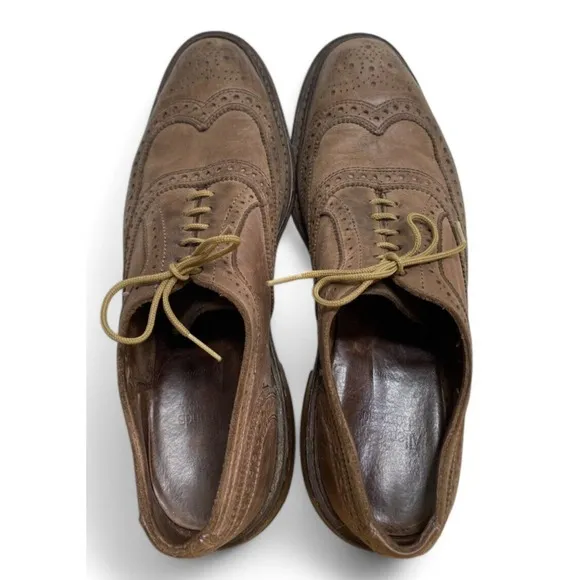 Allen Edmonds Neumok 9.5 D Mens Tan Brown Leather Wingtip Oxfords Brogue Shoes