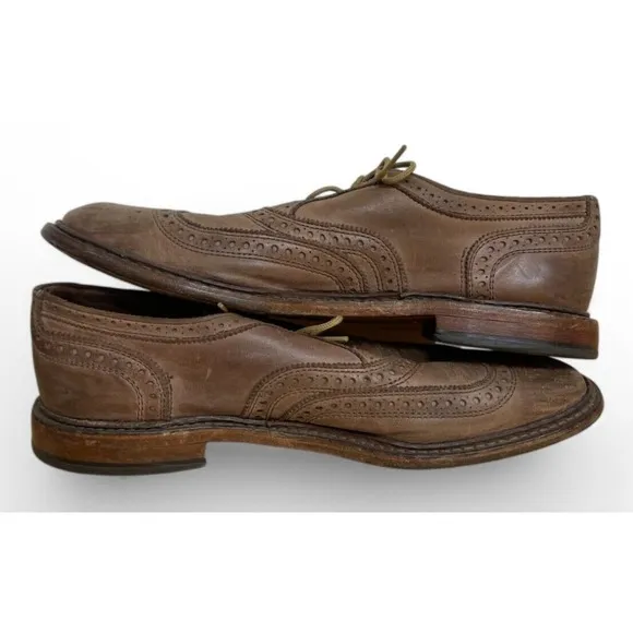 Allen Edmonds Neumok 9.5 D Mens Tan Brown Leather Wingtip Oxfords Brogue Shoes