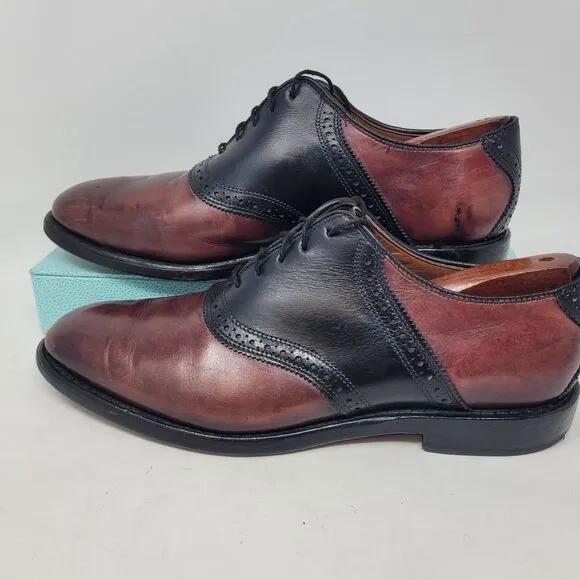 Allen Edmonds Shelton Burgundy Black 2Tone Leather Lace Up Oxfords Mens 9 D 8222