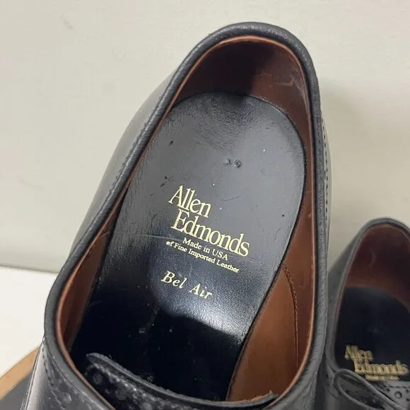 Allen Edmonds Shoes Men 10 Black Leather Bel Air Derby Wingtip Oxfords USA