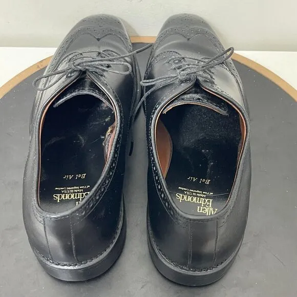 Allen Edmonds Shoes Men 10 Black Leather Bel Air Derby Wingtip Oxfords USA