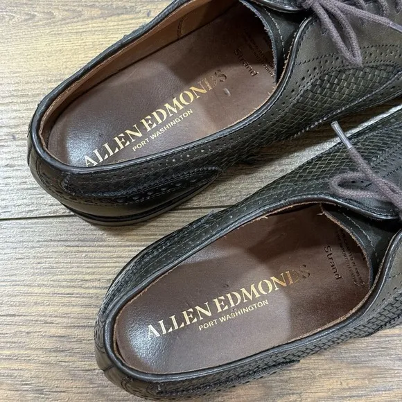 Allen Edmonds Shoes Men 11 D STRAND Olive Green Weave Medallion Cap Toe Oxfords