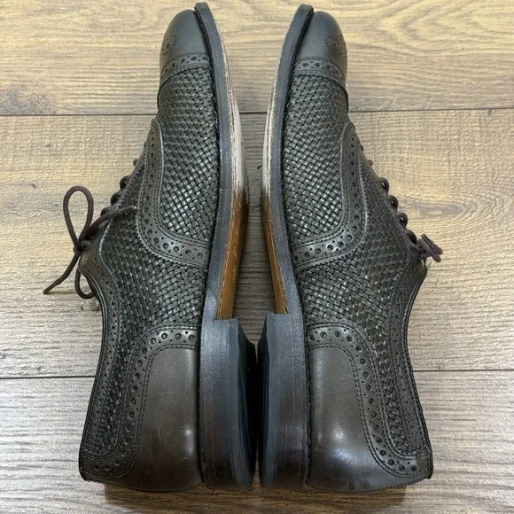 Allen Edmonds Shoes Men 11 D STRAND Olive Green Weave Medallion Cap Toe Oxfords