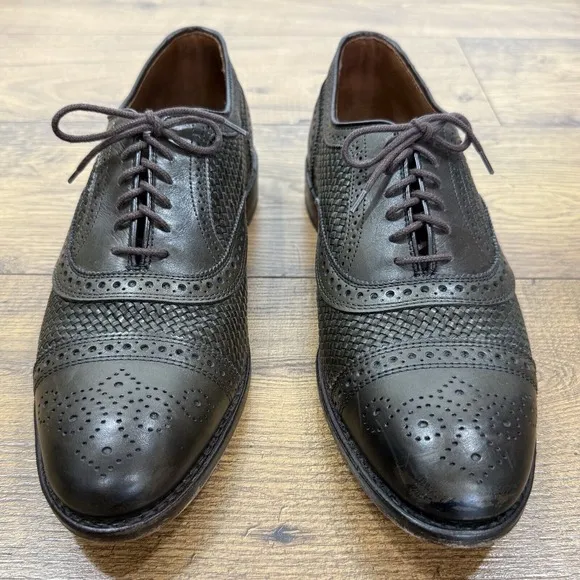 Allen Edmonds Shoes Men 11 D STRAND Olive Green Weave Medallion Cap Toe Oxfords