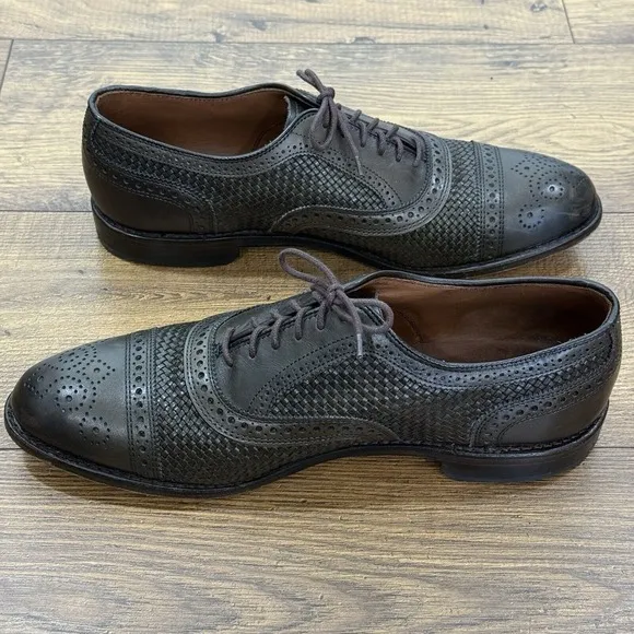 Allen Edmonds Shoes Men 11 D STRAND Olive Green Weave Medallion Cap Toe Oxfords